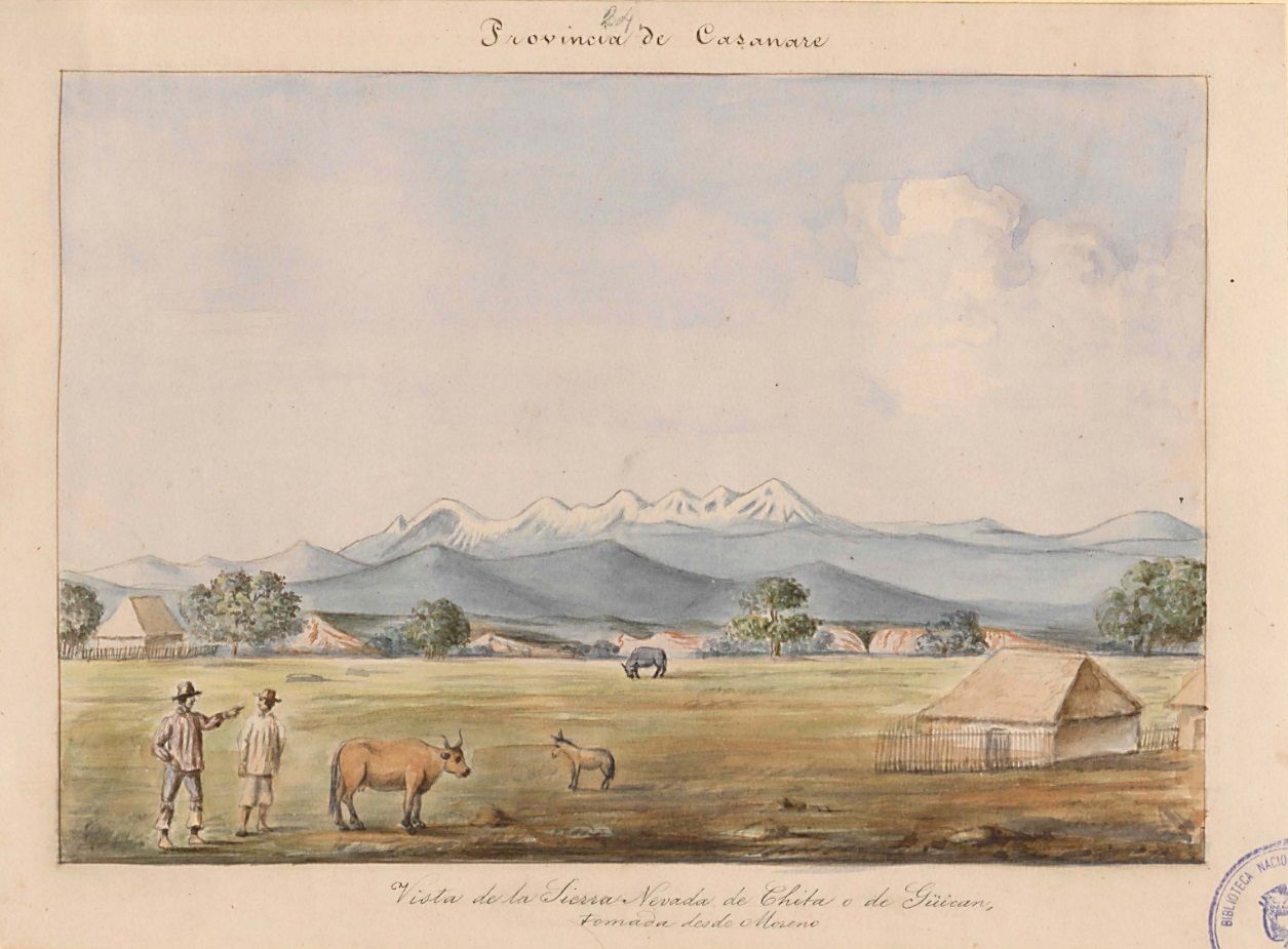 Lámina de la comisión corográfica de la vista de la Sierra Nevada de Chita o de Guicán tomada desde Moreno, por la provincia de Casanare, hecha por Manuel María Paz
