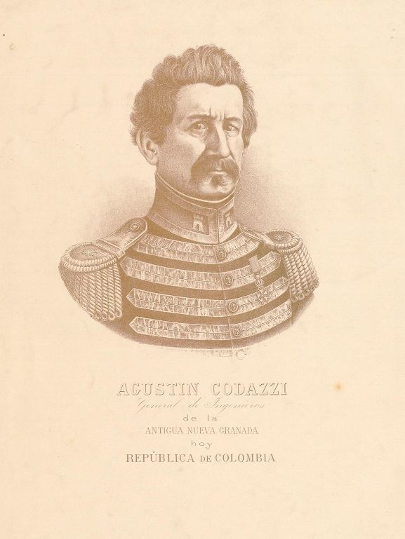 Retrato de Giovanni Battista Agostino Codazzi. Tomada de: Atlas geográfico e histórico de la República de Colombia antigua Nueva Granada : el cual comprende las Repúblicas de Venezuela y Ecuador, 1889