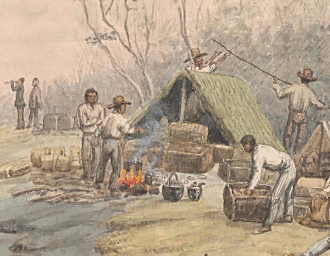 Detalle de la Lámina del campamento de la Comisión Corográfica en Yarumito