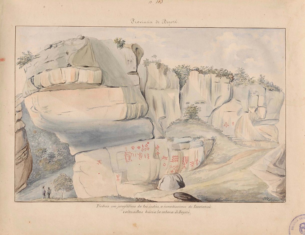 Lámina de la comisión corográfica de las piedras con jeroglíficos de los indios, a inmediaciones de Facatativá, hecha por  Manuel María Paz