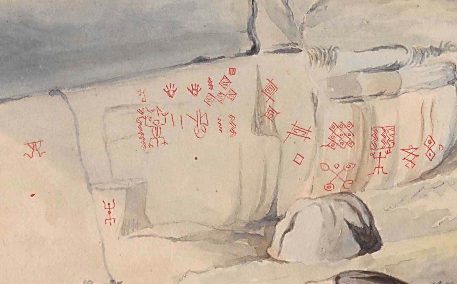 Detalle de una lámina de la comisión corográfica de las piedras con jeroglíficos de los indios, a inmediaciones de Facatativá, hecha por  Manuel María Paz