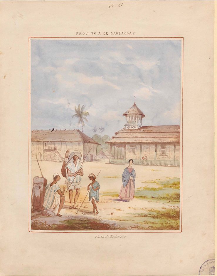 Lámina de la comisión corográfica  la plaza de Barbacoas, provincia de Barbacoas, por Manuel María Paz