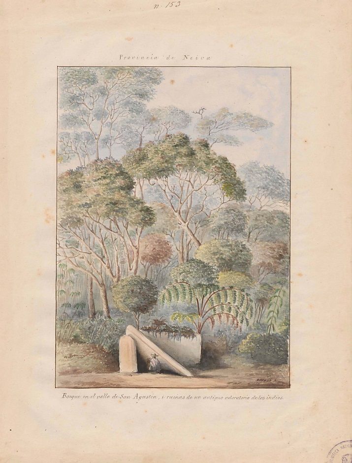 Lámina de la comisión corográfica del bosque del valle de San Agustín y ruinas de un antiguo adoratorio de los indios, en la provincia de Neiva, por Manuel María Paz